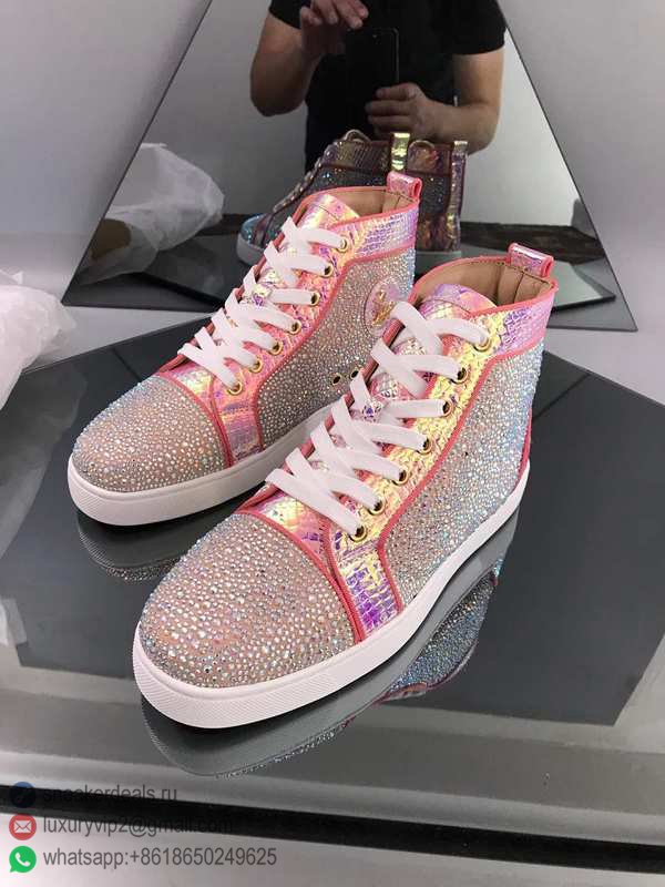 CHRISTIAN LOUBOUTIN UNISEX HIGH SNEAKERS PINK SILVER RIVETS D8010320